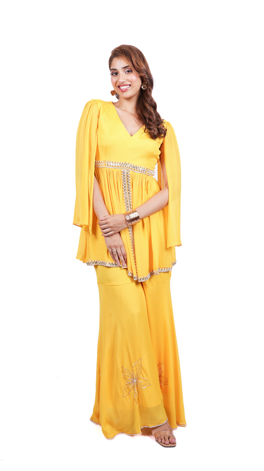 Solaya by Cascades: Yellow Embroidered Co-ord set